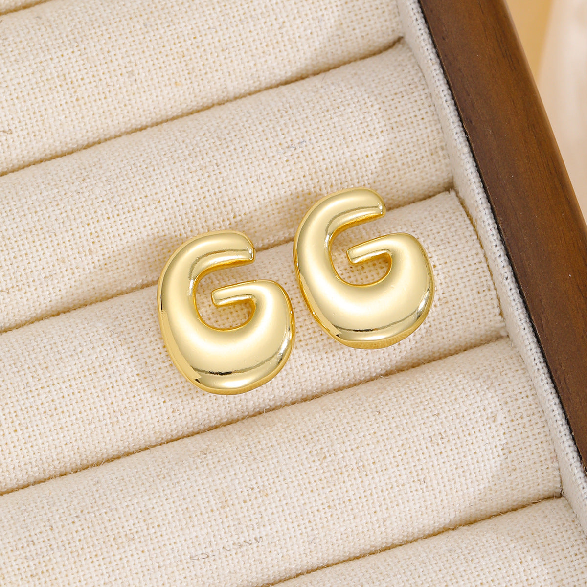 Initially Yours - 18K Gold-Plated Bubble Letter Stud Earring