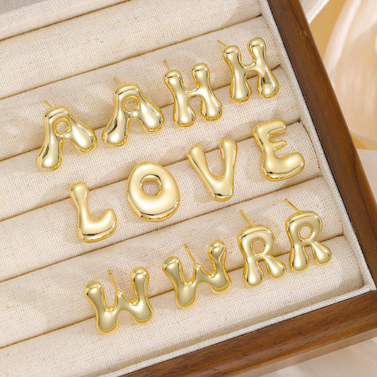 Initially Yours 2.0 - 18K Gold-Plated Bubble Letter Stud Earring